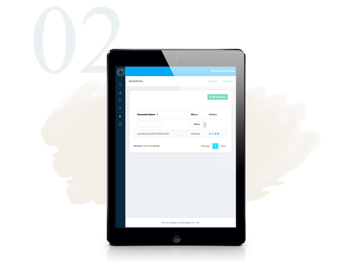 Admin panel quotations listing