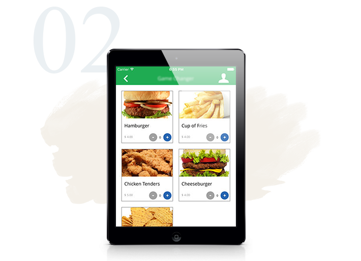 Application food menu screen Application food menu screen